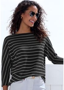 3/4-Arm-Shirt Vivance "mit modischer Streifenstruktur", Damen, Gr. 44/46, schwarz-wei&szlig; (schwarz, wei&szlig;), Strick, Obermaterial: 42% Baumwolle, 42% Viskose, 12% Polyester, 4% Elasthan, gestreift, loose fit, Rundhals, Shirts 3/4-Arm-Shirt, aus pflegeleichter Baumwoll-Viskose-Qualit&auml;t, Topseller