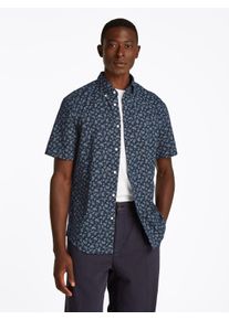 Kurzarmhemd Tommy Hilfiger "COTTON LINEN PAISLEY Regular Fit SS SHIRT", Damen, Gr. XXL, N-Gr, blau (night sky), Web, Obermaterial: 71% Baumwolle, 29% Leinen, regular fit, Hemden Kurzarmhemd