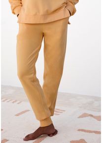 Sweathose Buffalo, Damen, Gr. 44/46, N-Gr, gelb, Sweatware, Obermaterial: 60% Baumwolle, 40% Polyester, bedruckt, unifarben, bequem lang, Hosen Sweathose, Loungehose mit seitlichen Taschen und kleinem Druck, Loungewear