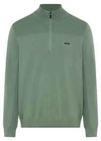 Strickpullover BOSS Green, Herren, Gr. S, open gr&uuml;n358, Strick, Obermaterial: 48% Polyester, 39% Schurwolle, 11% Polyamid, 2% Elasthan, unifarben, regular fit normal, hoch geschlossener Ausschnitt, B&uuml;ndchen, Pullover Strickpullover, Stehkragen mit Rei&szlig;verschluss, Regular Fit