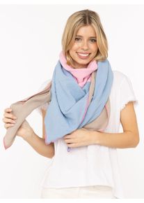 Dreieckstuch Zwillingsherz "Viereck "Blockstreifen", Damen, blau beige, Web, Baumwolle, mehrfarbig, Modet&uuml;cher Dreieckstuch, farbenfroh, Colour Block, angenehmes Tragegef&uuml;hl
