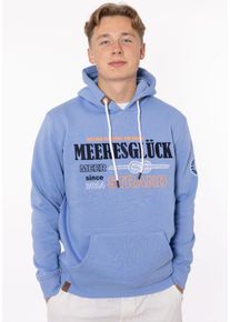 Hoodie Zwillingsherz "Meeresgl&uuml;ck", Herren, Gr. S, blau (mittelblau), Sweatware, Obermaterial: 50% Baumwolle, 50% Polyester, unifarben, comfort fit h&uuml;ftlang, V-Ausschnitt, Sweatshirts Hoodie, mit gesticktem Detail am &Auml;rmel und Kapuze