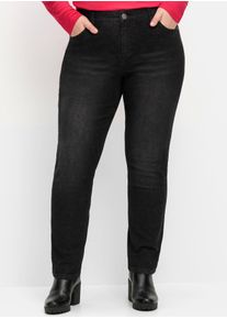 Stretch-Jeans sheego, Damen, Gr. 46, Normalgr&ouml;&szlig;en, schwarz (schwarz denim), 99% Baumwolle, 1% Elasthan, unifarben, lang, Jeans Stretch-Jeans