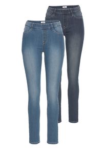 Jeansjeggings Flashlights, Damen, Gr. 46, N-Gr, blau (dkblus, bluus), Jeans, Obermaterial: 80% Baumwolle, 19% Polyester, 1% Elasthan, Basic, eng lang, Jeans Jeansjeggings, enge Passform, R&ouml;hrenjeans, Used-Look-Waschung, hohe Leibh&ouml;he, Topseller