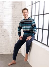 Schlafanzug Normann, Herren, Gr. 44/46, blau (nachtblau, ozean, gestreift), 80% Baumwolle, 20% Polyester, Homewear-Sets Schlafanzug