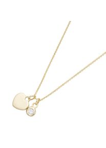 Goldkette Luigi Merano "Kette 2 Anh&auml;nger, Herz und Zirkonia, Gold 375", gold, Halsketten, Damen, Gelbgold 375, Goldkette