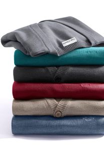Cardigan Marco Donati, Herren, Gr. 48, grau (grau, meliert), 100% Schurwolle, unifarben, Strickjacken Cardigan