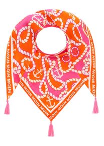 Dreieckstuch Zwillingsherz "Tau Anker Steuerrad", Damen, bunt (pink orange), Web, Viskose, gemustert, Modet&uuml;cher Dreieckstuch, Mit Tasseln und Schriftzug