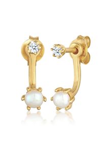 Paar Ohrstecker Elli DIAMONDS "Ohrringe Ear Jacket Diamant S&uuml;&szlig;wasserzuchtperle 925 Silber" Gr. 12, gold, Ohrringe, Damen, Silber 925 (Sterlingsilber), Paar Ohrstecker
