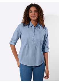 Langarmbluse Casual Looks, Damen, Gr. 38, bleu, 50% Baumwolle, 50% Polyester, unifarben, Blusen Langarmbluse