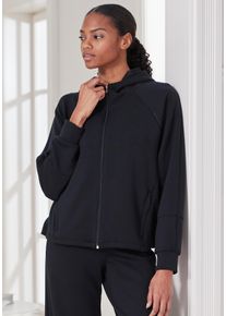 Sweatjacke French Connection, Damen, Gr. 40/42, schwarz, Obermaterial: 55% Viskose (LENZING&trade; ECOVERO&trade;), 40% Polyester, 5% Elasthan. Taschenfutter: 100% Polyester, unifarben, Basic, bequem h&uuml;ftlang, angesetztes B&uuml;ndchen, Sweatjacken Sweatjacke, mit seitlichen Rei&szlig;verschlusstasche, Loungewear