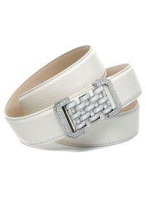 Lederg&uuml;rtel Anthoni Crown, Damen, Gr. 90, wei&szlig;, Leder, genarbt, unifarben, G&uuml;rtel Lederg&uuml;rtel, in Hirschpr&auml;gung, wei&szlig;, grafische Schlie&szlig;e