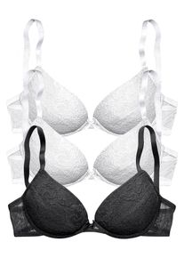 Push-up-BH Petite Fleur, Damen, Gr. 70, Cup B, schwarz-wei&szlig; (2xwei&szlig;, 1xschwarz), Spitze, Obermaterial: 64% Baumwolle, 31% Polyamid, 5% Elasthan, BHs Push-up-BH, mit B&uuml;gel und herausnehmbaren Kissen, Dessous, Topseller
