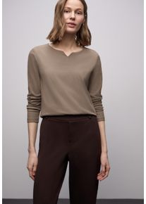 Langarmshirt Street One, Damen, Gr. 46, light terra mocha, Jersey, Obermaterial: 95% Baumwolle, 5% Elasthan. Futter: 95% Baumwolle, 5% Elasthan, unifarben, tailliert h&uuml;ftbedeckend, Rundhals, B&uuml;ndchen, Shirts Langarmshirt, mit Rippstruktur