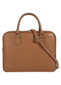 Aktentasche CLUTY, Damen, Gr. B/H/T: 35cm x 28cm x 13cm onesize, braun (cognac), Leder, leicht gl&auml;nzend, unifarben, Taschen Aktentasche, echt Leder, Made in Italy
