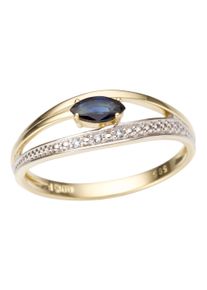 Goldring Firetti "Schmuck Geschenk Gold 333 Damenring Goldring Edelstein Farbstein" Gr. 19, blau (gelbgoldfarben, wei&szlig;goldfarben, dunkelblau), Fingerringe, Damen, 19, 0,02 P2 = erkennbare Einschl&uuml;sse, Diamanten Gelbgold 333, 2mm, Diamanten, Gelbgold 333, Goldring, mit Saphir - mit Brillanten