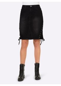 Jeansrock Heine, Damen, Gr. 44, schwarz, 99% Baumwolle, 1% Elasthan, unifarben, kurz, R&ouml;cke Jeansrock