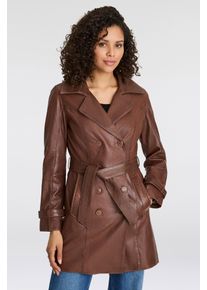 Ledermantel Mauritius "GWTaresa", Damen, Gr. 48 (4XL), braun (cognac), Obermaterial: 100% Schafsleder. Futter: 100% Baumwolle. &Auml;rmelfutter: 100% Polyester, clean, unifarben, l&auml;ssig geschnitten knielang, mit Riegel, M&auml;ntel Ledermantel, Leder-Trenchcoat mit Bindeg&uuml;rtel