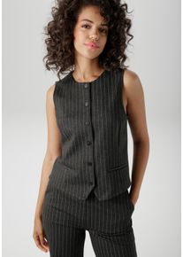Kurzweste Aniston CASUAL, Damen, Gr. 44, anthrazit, melliert, hellgrau, Jersey, Obermaterial: 75% Polyester, 25% Viskose, Jacquardmuster, Nadelstreifen, gemustert, figurbetont taillenbedeckt, V-Ausschnitt, Westen Kurzweste, im edlen nadelstreifen-Dessin