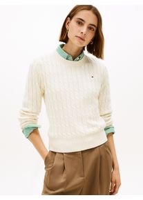 Rundhalspullover Tommy Hilfiger "CO CABLE MID GG C-NK LS SWT", Damen, Gr. XXL (44), calico, Strick, Obermaterial: 100% Baumwolle, unifarben, regular fit normal, Rundhals, Rippb&uuml;ndchen, Pullover Rundhalspullover, mit Zopfmuster