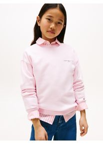Sweatshirt Tommy Hilfiger "MINI CORP C-NECK SWEATSHIRT", M&auml;dchen, Gr. 7 (122), rosa (light pink), Sweatware, Obermaterial: 80% Baumwolle, 20% Polyester, unifarben, regular fit h&uuml;ftlang, Rundhals, B&uuml;ndchen, Sweatshirts Sweatshirt, f&uuml;r Kinder bis 16 Jahre, mit Logo-Stickerei
