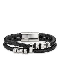 Lederarmband Bruno Banani "Schmuck Geschenk Armkette Axt Lederband breit Silber" Gr. 21, grau (schwarz, edelstahlfarben), Armb&auml;nder, Herren, 21, Edelstahl Leder, Edelstahl, Leder, Lederarmband