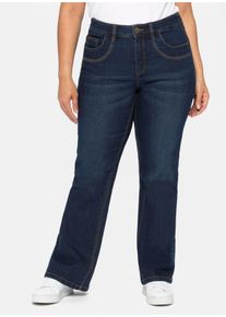 Bootcut-Jeans sheego, Damen, Gr. 26, Kurzgr&ouml;&szlig;en, blau (dunkelblau denim), 76% Baumwolle, 22% Polyester, 2% Elasthan, unifarben, lang, Jeans Bootcut-Jeans