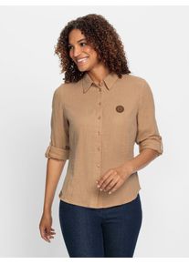 Langarmbluse Casual Looks, Damen, Gr. 40, braun (camel), 100% Baumwolle, unifarben, Blusen Langarmbluse