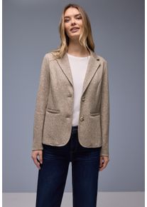 Jackenblazer Street One, Damen, Gr. 44, light terra mocha meliert, Web, Obermaterial: 54% Polyester, 31% Viskose, 13% Nylon, 2% Elasthan. Futter: 100% Polyester, meliert, tailliert h&uuml;ftbedeckend, V-Ausschnitt, Blazer Jackenblazer, Rippstrick‑Look mit Reverskragen, mit Viskose
