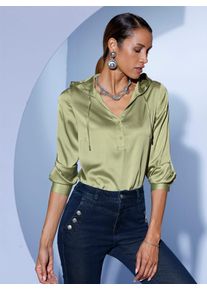 CR&Eacute;ATION L Langarmbluse CREATION L, Damen, Gr. 44, pistazie, 97% Polyester, 3% Elasthan, unifarben, V-Ausschnitt, Blusen Langarmbluse