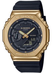 Chronograph Casio G-SHOCK, schwarz (schwarz, goldfarben), Armbanduhren, Herren, Chronograph, Quarzuhr,Armbanduhr,Herrenuhr,digital, bis 20 bar wasserd.Resinarmband