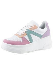 Plateausneaker Rieker, Damen, Gr. 39, wei&szlig; (wei&szlig; pastellfarben), Lederimitat, Nubuklederimitat, Schuhe Plateausneaker, mit pastellfarbenen Kontrasten, Freizeitschuh, Halbschuh, Schn&uuml;rschuh