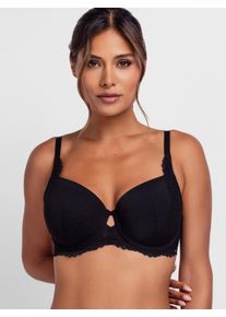 B&uuml;gel-BH Dorina "Anahi", Damen, Gr. 100, Cup F, schwarz, Spitze, Obermaterial: 61% Polyamid, 22% Polyester, 17% Elasthan, unifarben, BHs B&uuml;gel-BH, zarte florale Spitzenverzierung, leicht gepolsterte, vorgeformte Cups