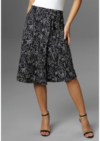 Sommerrock Aniston SELECTED, Damen, Gr. 34, schwarz-wei&szlig; (schwarz, wei&szlig;), Jersey, Obermaterial: 95% Polyester, 5% Elasthan, bedruckt, gemustert, figurumspielend knielang, R&ouml;cke Sommerrock, mit Schnallen am Bund, Topseller
