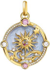 Kettenanh&auml;nger Thomas Sabo "blau mit Sonne und bunten Steinen", blau (gelbgoldfarben, blau, rosa, wei&szlig;, lila, rot, blau, rosa, wei&szlig;, lila, rot), Schmuckanh&auml;nger, Damen, Silber 925 (recycelt), 9,43 g, Kettenanh&auml;nger, mit Glas-Keramik Stein, Korund (synth.), Zirkonia (synth.)