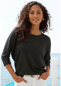 Langarmshirt Vivance "mit modischer Waffelstruktur", Damen, Gr. 32/34, creme, schwarz, Strick, Obermaterial: 64% Polyester, 34% Viskose, 2% Elasthan, leicht transparent, unifarben, Rundhals, Shirts Langarmshirt, aus b&uuml;gelfreier Strickqualit&auml;t, Topseller