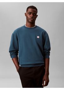 Sweatshirt Calvin Klein Jeans "400GSM TRRY BDG CRWN", Herren, Gr. M, navy teal, Sweatware, Obermaterial: 100% Baumwolle, l&auml;ssig geschnitten normal, Rundhals, B&uuml;ndchen, Sweatshirts Sweatshirt, Mit Rundhalsausschnitt
