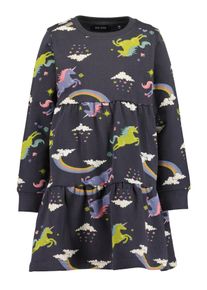 Sweatkleid Blue Seven, M&auml;dchen, Gr. 92, N-Gr, grau (dunkelgrau), angeraute Sweatware, Obermaterial: 100% Baumwolle, bedruckt, regular fit knieumspielend, Rundhals, Rippb&uuml;ndchen, Kleider Sweatkleid, in unterschiedlichen Passformen