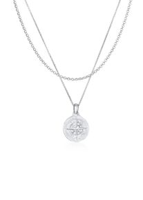 Kette mit Anh&auml;nger Kuzzoi "Halskette Herren Layer Kompass Maritim 925 Silber" Gr. 50, silber, Halsketten, Herren, ohne Stein, Silber 925 (Sterlingsilber), Kette mit Anh&auml;nger