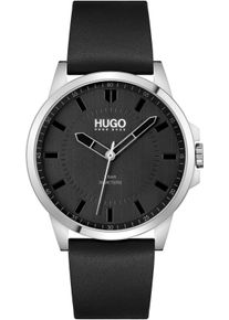 Quarzuhr Hugo "FIRST", schwarz, Armbanduhren, Herren, Quarzuhr, Armbanduhr, Herrenuhr, Mineralglas, Lederarmband