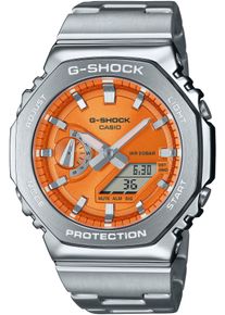 Chronograph Casio G-SHOCK, silber (silberfarben, orange), Armbanduhren, Herren, Chronograph, Quarzuhr Armbanduhr,Herren,digital,bis 20bar wasserd.,Edelstahlarmband