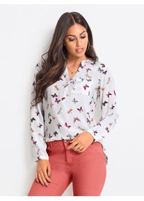 Langarmbluse Inspirationen, Damen, Gr. 44, wei&szlig;, hummer, bedruckt, 100% Viskose, gemustert, V-Ausschnitt, Blusen Langarmbluse