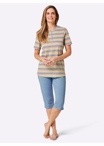 w&auml;schepur Capri-Pyjama W&Auml;SCHEPUR, Damen, Gr. 44/46, bunt (himmelblau, gelb, gestreift), 100% Baumwolle, Homewear-Sets Capri-Pyjama