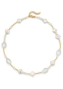 Perlenkette Firetti "Schmuck Geschenk Halsschmuck Halskette Silberkette Kugelkette Perle", gelb (gelbgoldfarben, kristallwei&szlig;, wei&szlig;), Halsketten, Damen, Perlen Silber 925 (Sterlingsilber), L: 50 B: 1,2mm, Perlen, Silber 925 (Sterlingsilber), Perlenkette, Made in Germany - mit Bergkristall und S&uuml;&szlig;wasserzuchtperle, B:1,2mm