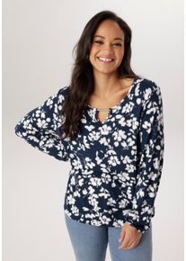 Langarmshirt ANISTON PLUS, Damen, Gr. 54, wei&szlig;, blau, Single Jersey, Obermaterial: 95% Viskose, 5% Elasthan, gemustert, figurumspielend Po-bedeckend, Rundhals, mit Gummizug, Shirts Langarmshirt, aus weich flie&szlig;ender Viskose - NEUE KOLLEKTION