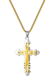 Kette mit Anh&auml;nger Firetti "Schmuck Geschenk Edelstahl Halsschmuck Halskette Venezianerkette Kreuz", gelb (gelbgoldfarben, edelstahlfarben), Halsketten, Damen, Edelstahl, L: 60, Kette mit Anh&auml;nger