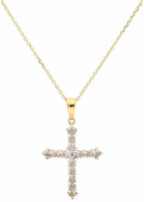 Kreuzkette Firetti "Schmuck Geschenk Halsschmuck Halskette Silberkette Kreuz", silber (silber, 925, goldfarben), Halsketten, Damen, Diamanten Silber 925 (Sterlingsilber), L: 45 B: 0,65mm, Diamanten, Silber 925 (Sterlingsilber), Kreuzkette, mit Diamanten, B:0,65mm