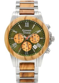 Chronograph GREENTIME "ZW163A", braun (edelstahlfarben, hellbraun), Armbanduhren, Herren, Chronograph, Armbanduhr, Quarzuhr, Herrenuhr, Holzuhr, Datum