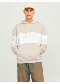Jack & Jones Kapuzensweatshirt JACK & JONES "JJELEGACY BLOCKING SWEAT HOOD NOOS", Herren, Gr. XS, grau (moonbeam detail:blocking), angeraute Sweatware, Obermaterial: 70% Baumwolle, 30% Polyester, loose fit, Rundhals, B&uuml;ndchen, Sweatshirts Kapuzensweatshirt
