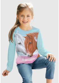 Langarmshirt Miss Melody, M&auml;dchen, Gr. 92/98, gr&uuml;n (mint), Jersey, Obermaterial: 100% Baumwolle, bedruckt, Basic h&uuml;ftlang, Rundhals, abgesteppte Kante, Shirts Langarmshirt, f&uuml;r Pferde-Fans